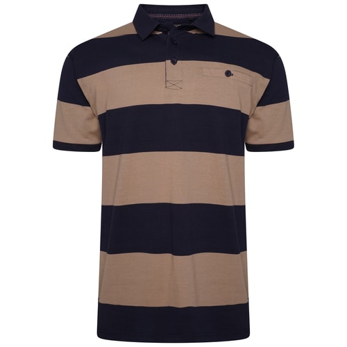 KAM Striped Rugby Polo Navy/Taupe 